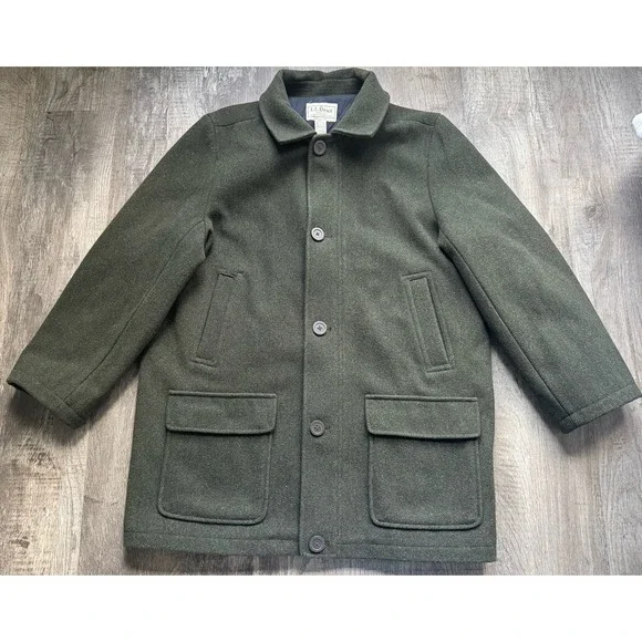 LL Bean 100% Wool Coat Quilted Lining Insulated Zip Mens XL Tall Green - Picture 5 of 8